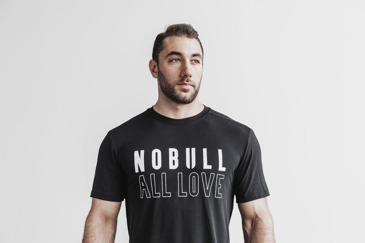 Nobull All Love Men\'s T Shirts Black | Australia (IQ7182)